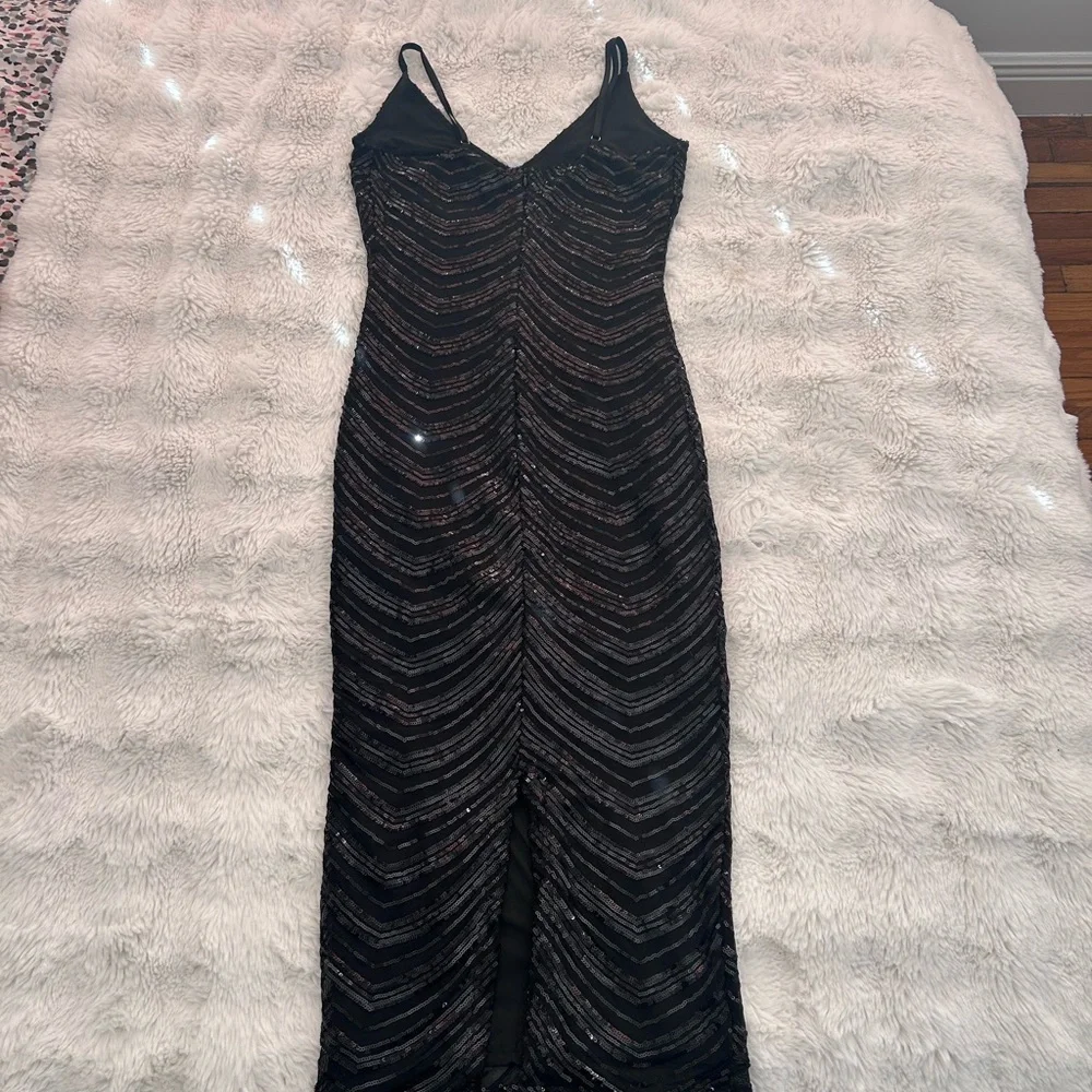 Lulu's Black Beaded Sequin Chevron Midi Dress - Picture 7 of 11